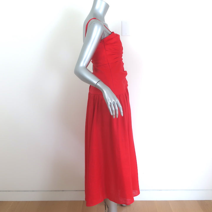 Zimmermann Lyre Cutout Midi Dress Red Linen Size 1