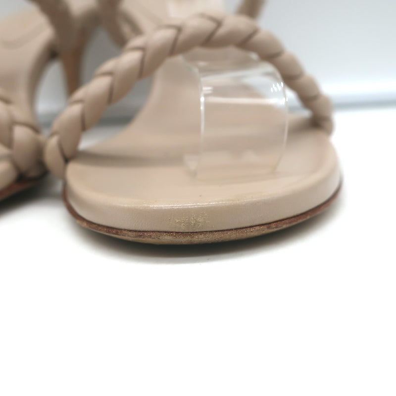 Gianvito Rossi Marley 70 Braided Slide Sandals Nude Leather Size 38.5