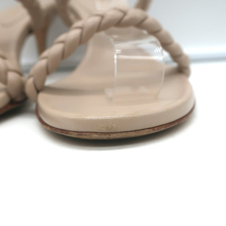 Gianvito Rossi Marley 70 Braided Slide Sandals Nude Leather Size 38.5