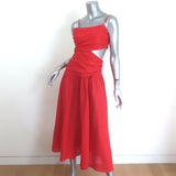 Zimmermann Lyre Cutout Midi Dress Red Linen Size 1