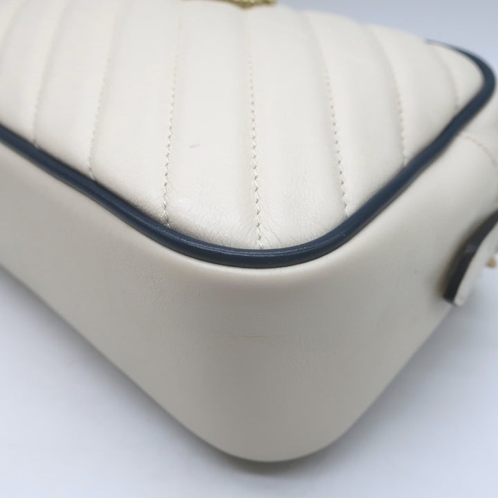 Gucci GG Marmont Chain-Strap Small Camera Bag Cream Quilted Leather Crossbody