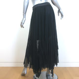 Sacai Pleated Lace-Appliqued Tulle Midi Skirt Black Size 2