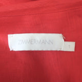 Zimmermann Lyre Cutout Midi Dress Red Linen Size 1