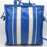 Balenciaga Bazar Small Shopper Tote Blue/White Striped Leather Crossbody Bag