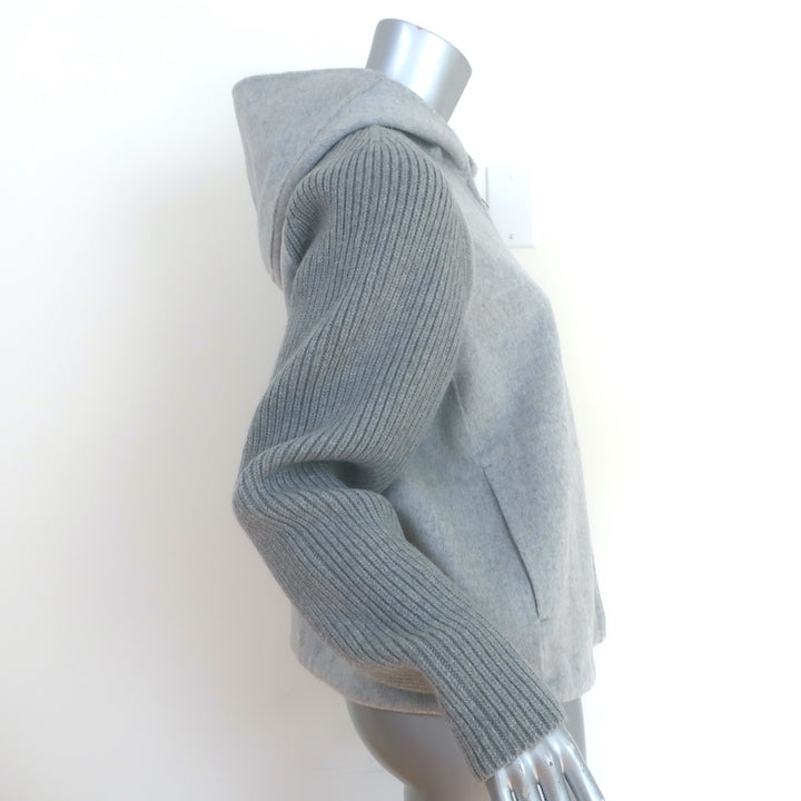 Theory Ribbed-Sleeve Bomber Jacket Gray Melange Wool-Cashmere Size Small NEW