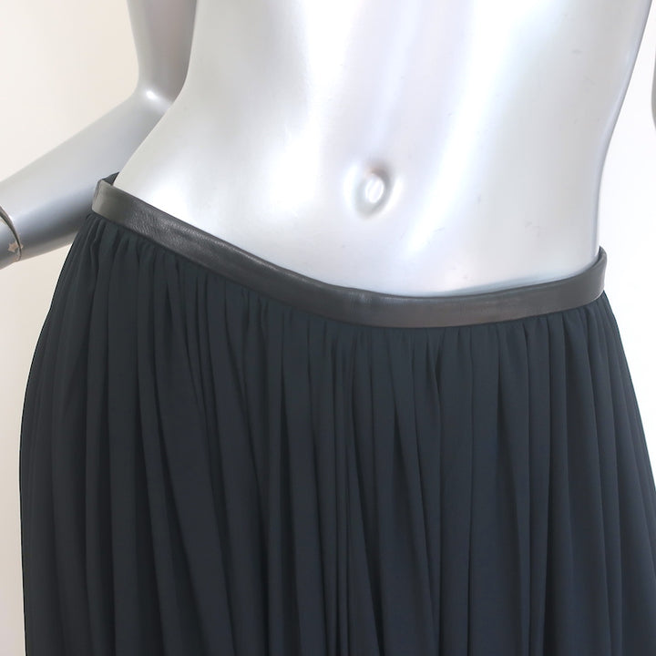 Toteme Beja Leather-Trimmed Pleated Maxi Skirt Black Silk Crepe Size Small