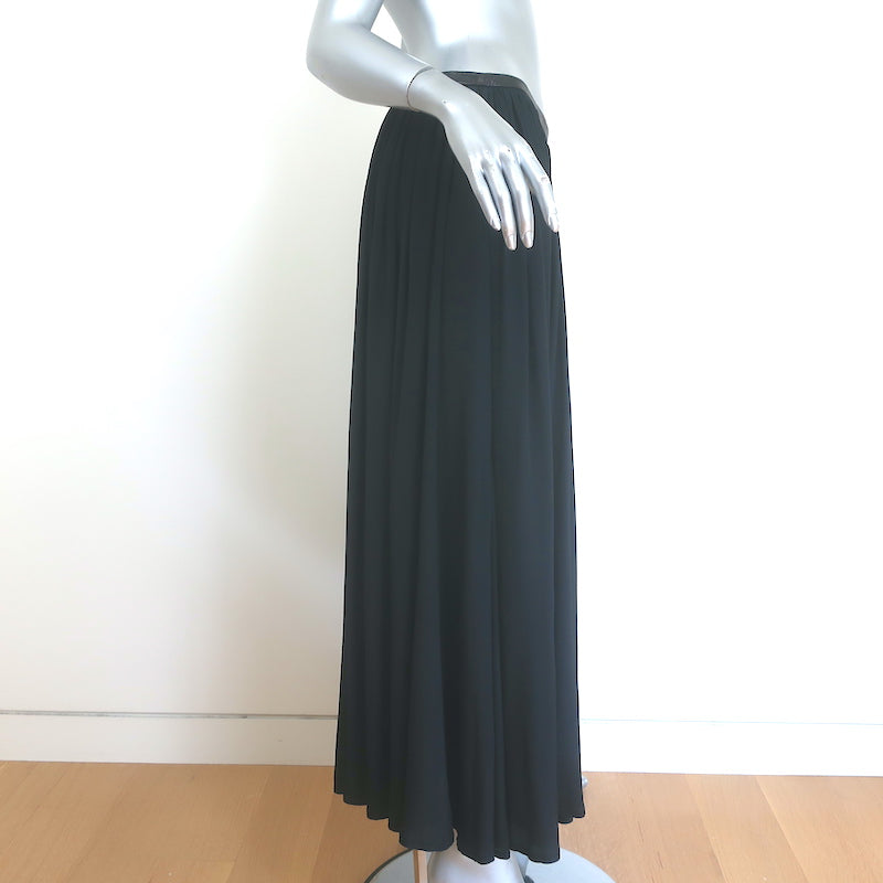 Toteme Beja Leather-Trimmed Pleated Maxi Skirt Black Silk Crepe Size Small