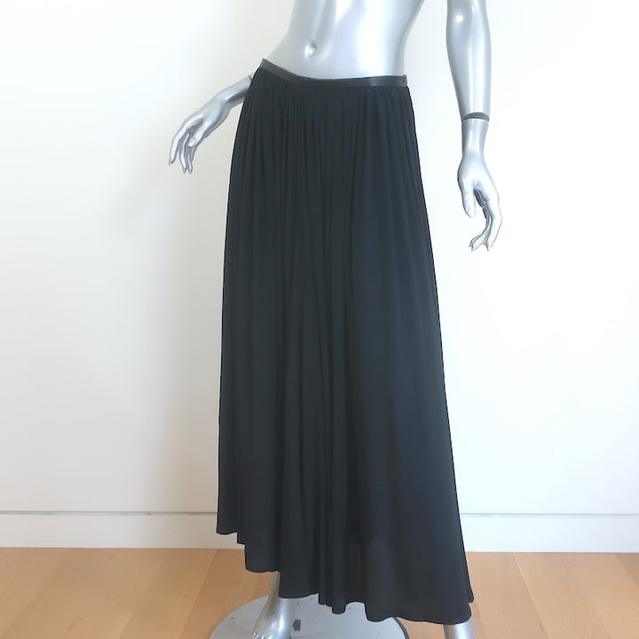 Toteme Beja Leather-Trimmed Pleated Maxi Skirt Black Silk Crepe Size Small