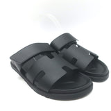Hermes Chypre Slide Sandals Black Leather Size 40.5