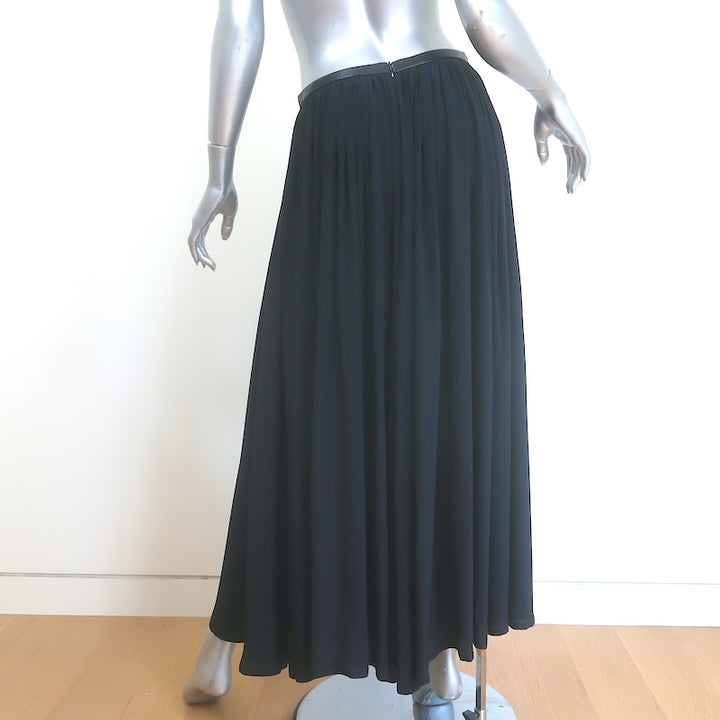 Toteme Beja Leather-Trimmed Pleated Maxi Skirt Black Silk Crepe Size Small