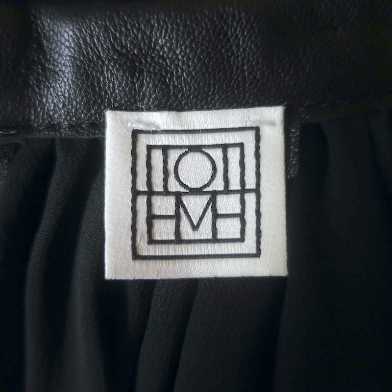 Toteme Beja Leather-Trimmed Pleated Maxi Skirt Black Silk Crepe Size Small