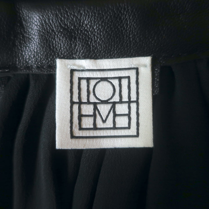 Toteme Beja Leather-Trimmed Pleated Maxi Skirt Black Silk Crepe Size Small