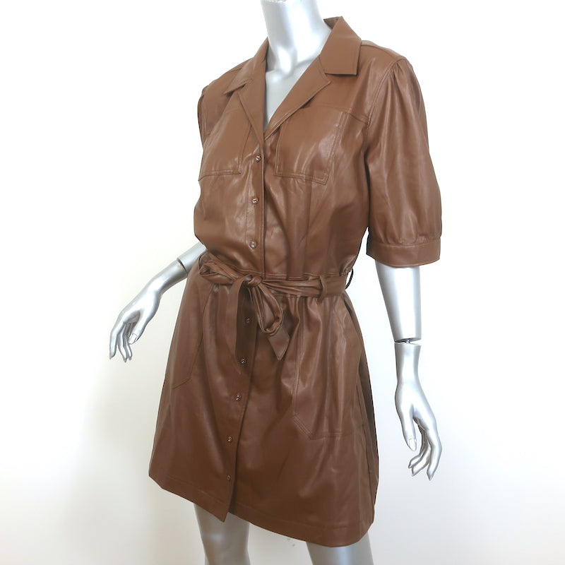 PAIGE Mayslie Vegan Leather Mini Shirt Dress Brown Size Extra Large NEW