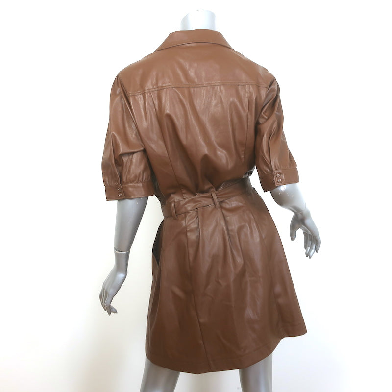 PAIGE Mayslie Vegan Leather Mini Shirt Dress Brown Size Extra Large NEW