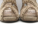 Prada Grommet-Trimmed Peep Toe Sandals Beige Suede Size 38 Slingback Heels