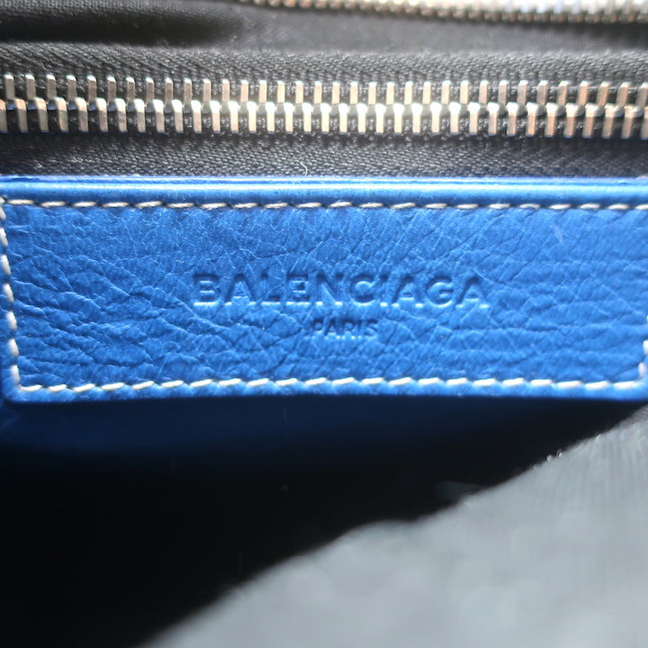 Balenciaga Bazar Small Shopper Tote Blue/White Striped Leather Crossbody Bag