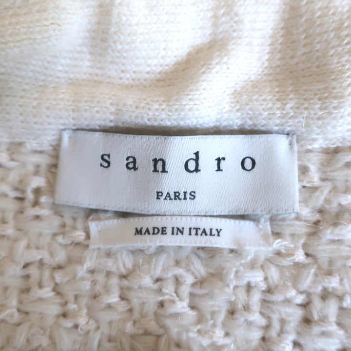 Sandro Tweed Sweater Jacket Ivory Wool-Blend Size 1