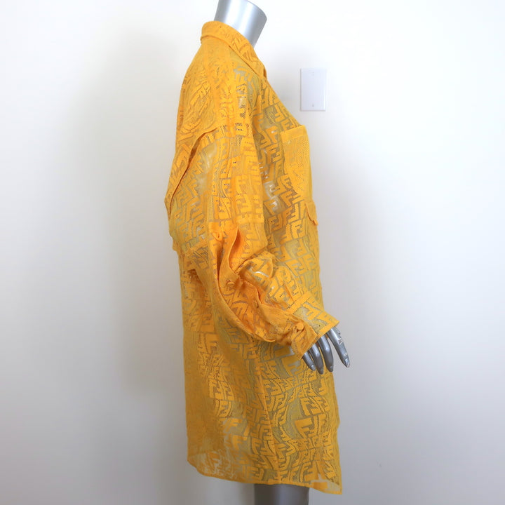 Fendi FF Fisheye Lace Long Sleeve Shirtdress Marigold Size 44