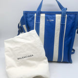 Balenciaga Bazar Small Shopper Tote Blue/White Striped Leather Crossbody Bag