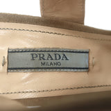 Prada Grommet-Trimmed Peep Toe Sandals Beige Suede Size 38 Slingback Heels