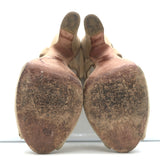 Prada Grommet-Trimmed Peep Toe Sandals Beige Suede Size 38 Slingback Heels