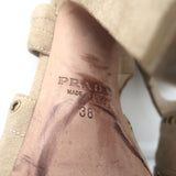 Prada Grommet-Trimmed Peep Toe Sandals Beige Suede Size 38 Slingback Heels