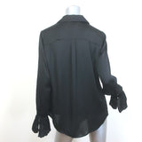 PAIGE Abriana Flare Cuff Shirt Black Satin Size Large Long Sleeve Blouse NEW