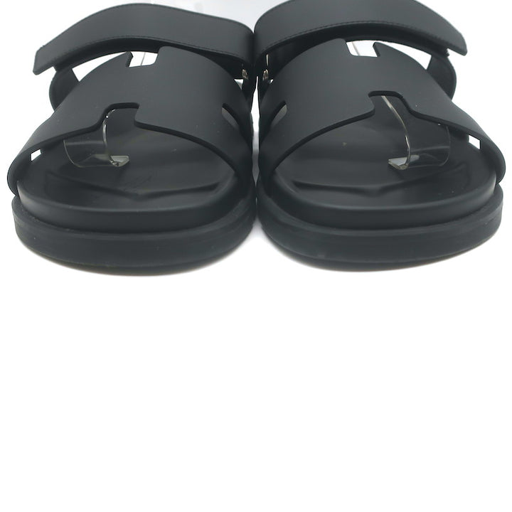 Hermes Chypre Slide Sandals Black Leather Size 40.5