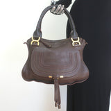 Chloe Marcie Medium Satchel Dark Brown Grained Leather Shoulder Bag