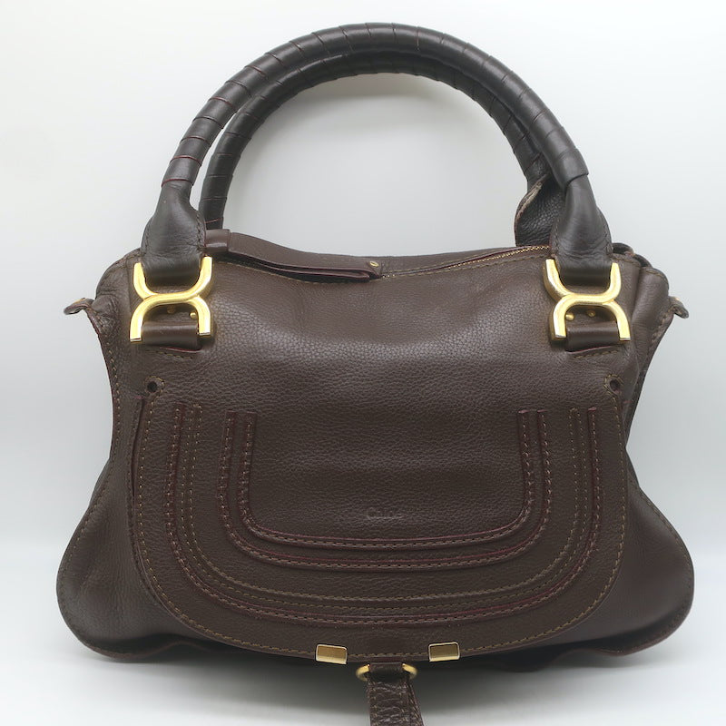 Chloe Marcie Medium Satchel Dark Brown Grained Leather Shoulder Bag