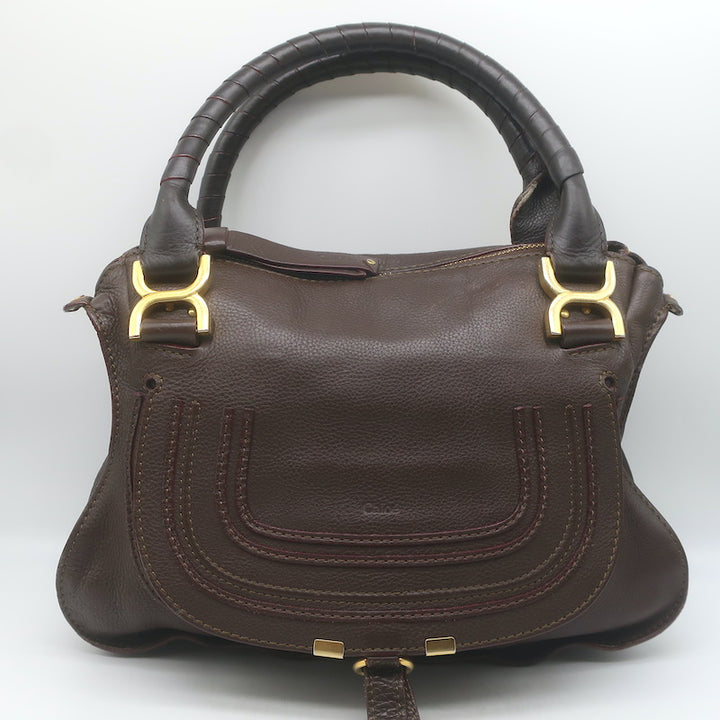 Chloe Marcie Medium Satchel Dark Brown Grained Leather Shoulder Bag