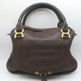 Chloe Marcie Medium Satchel Dark Brown Grained Leather Shoulder Bag