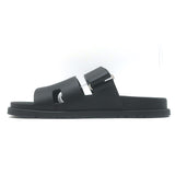 Hermes Chypre Slide Sandals Black Leather Size 40.5
