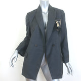Brunello Cucinelli Monili-Trim Blazer with Feather Brooch Charcoal Wool Size 42