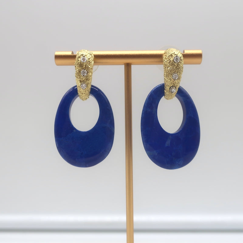 Jenna Blake Diamond Conch &amp; Lapis Interchangeable Earrings Textured 18K Gold