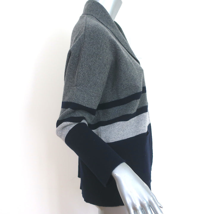 Chinti and Parker Cardigan Gray/Navy Striped Lambswool Size Extra Small