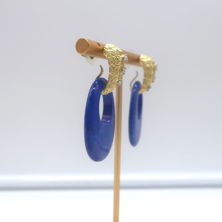 Jenna Blake Diamond Conch &amp; Lapis Interchangeable Earrings Textured 18K Gold