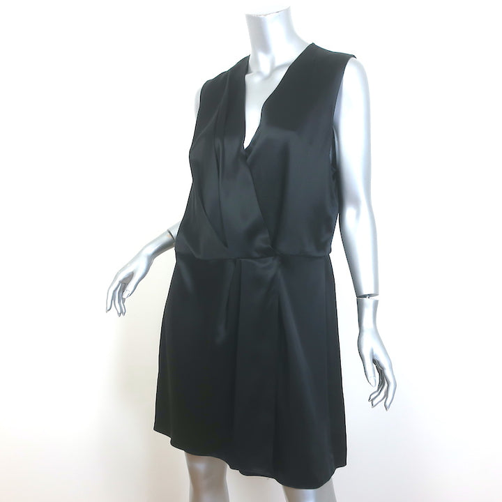 Rag &amp; Bone Victor Sleeveless Wrap Dress Black Silk Satin Size Large
