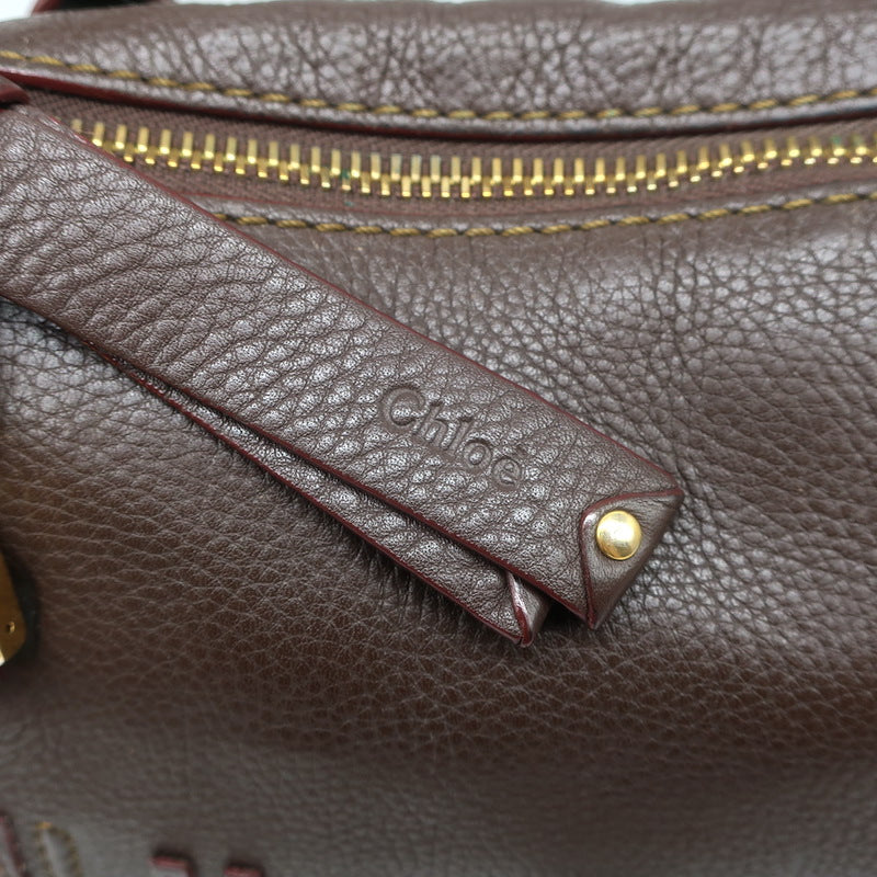 Chloe Marcie Medium Satchel Dark Brown Grained Leather Shoulder Bag
