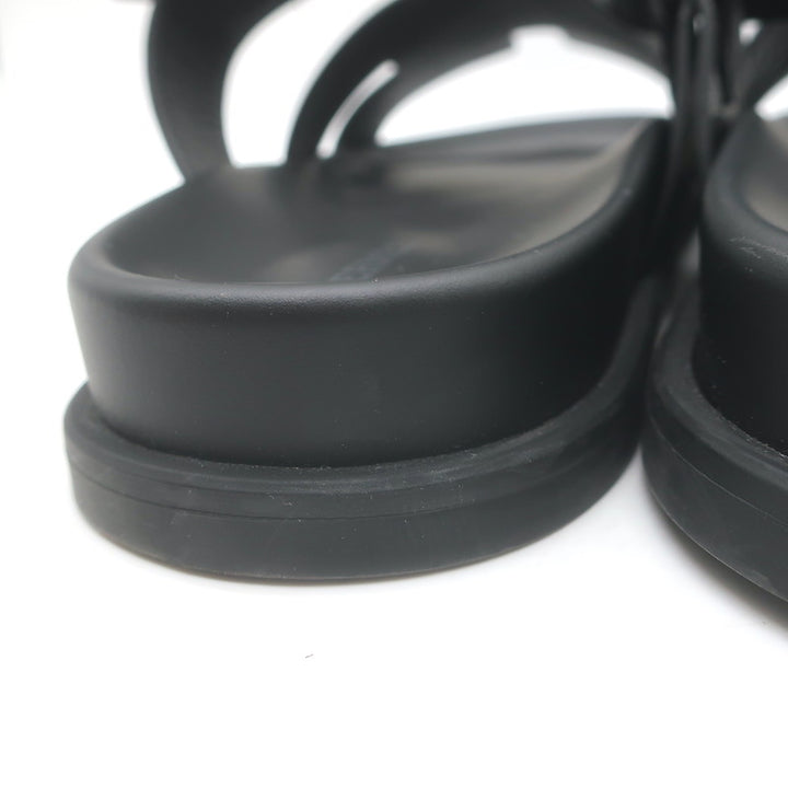Hermes Chypre Slide Sandals Black Leather Size 40.5