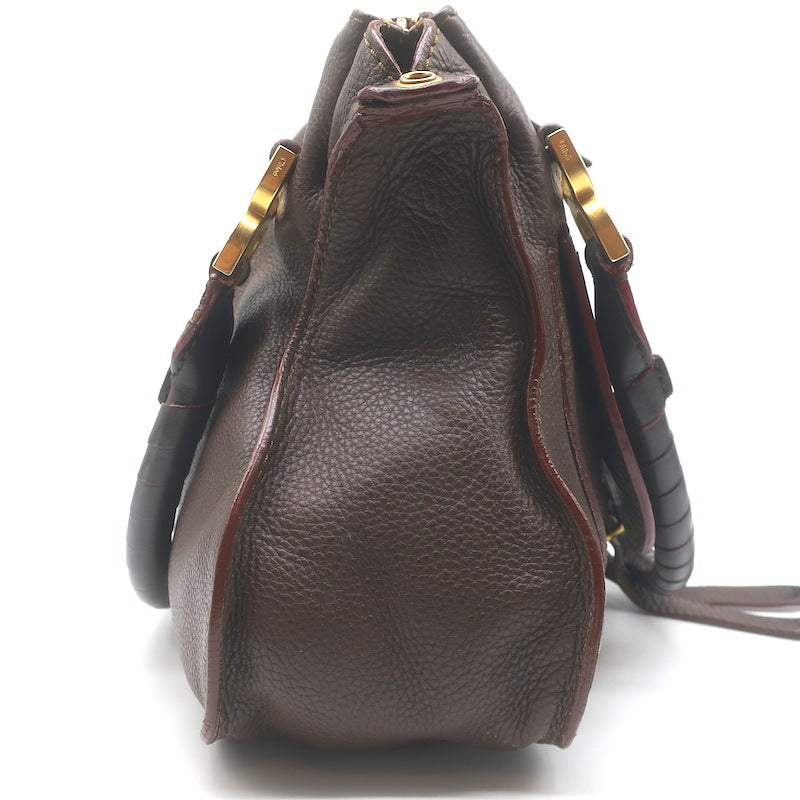 Chloe Marcie Medium Satchel Dark Brown Grained Leather Shoulder Bag