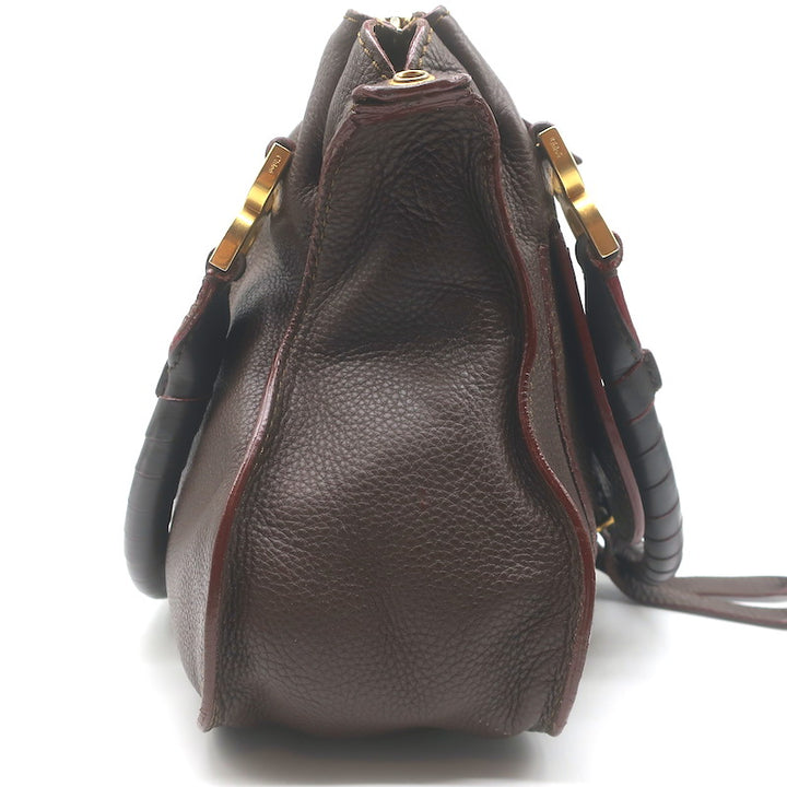 Chloe Marcie Medium Satchel Dark Brown Grained Leather Shoulder Bag