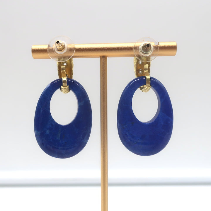 Jenna Blake Diamond Conch &amp; Lapis Interchangeable Earrings Textured 18K Gold