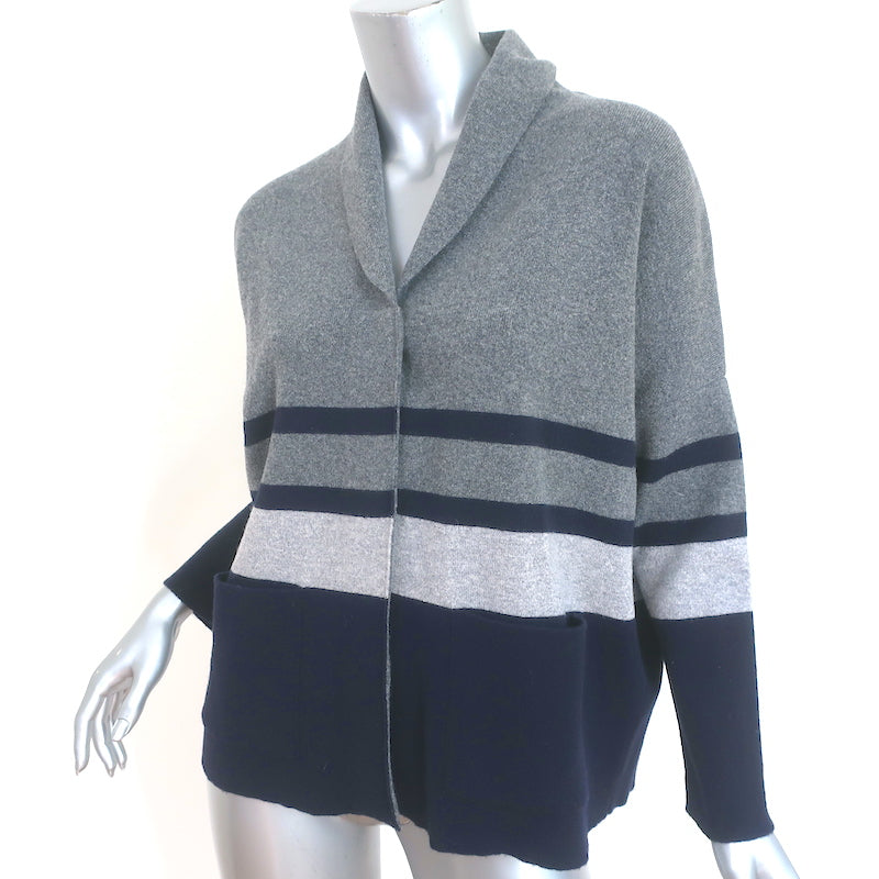 Chinti and Parker Cardigan Gray/Navy Striped Lambswool Size Extra Small