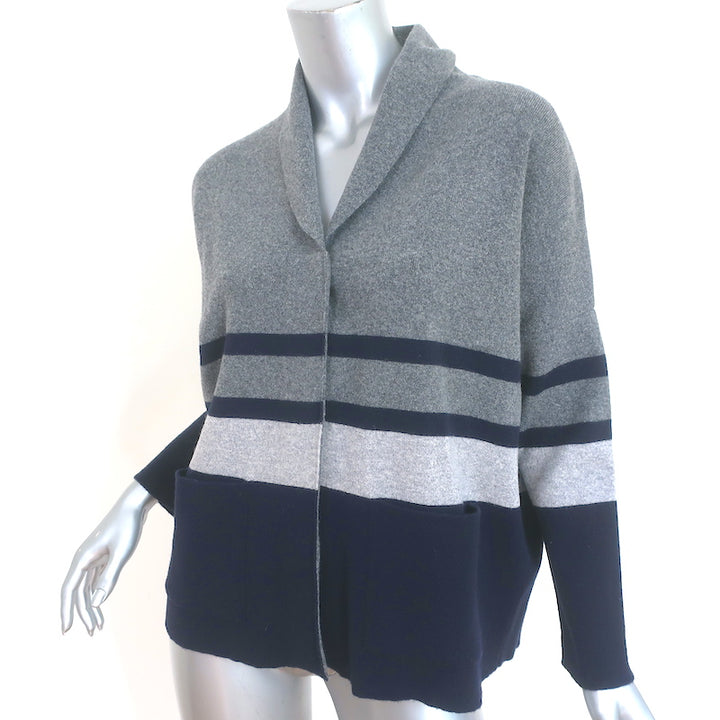 Chinti and Parker Cardigan Gray/Navy Striped Lambswool Size Extra Small