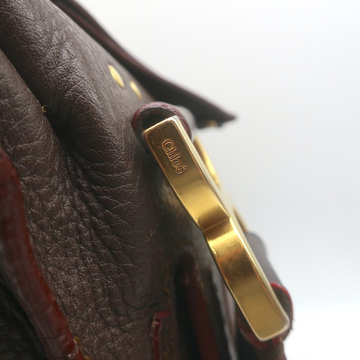 Chloe Marcie Medium Satchel Dark Brown Grained Leather Shoulder Bag