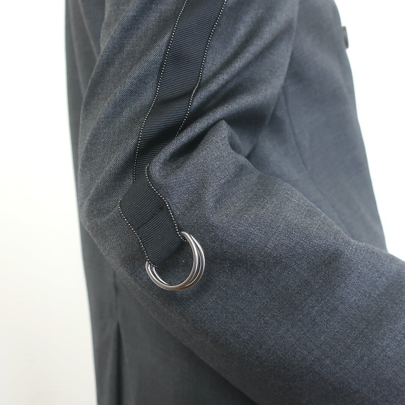 Brunello Cucinelli Monili-Trim Blazer with Feather Brooch Charcoal Wool Size 42