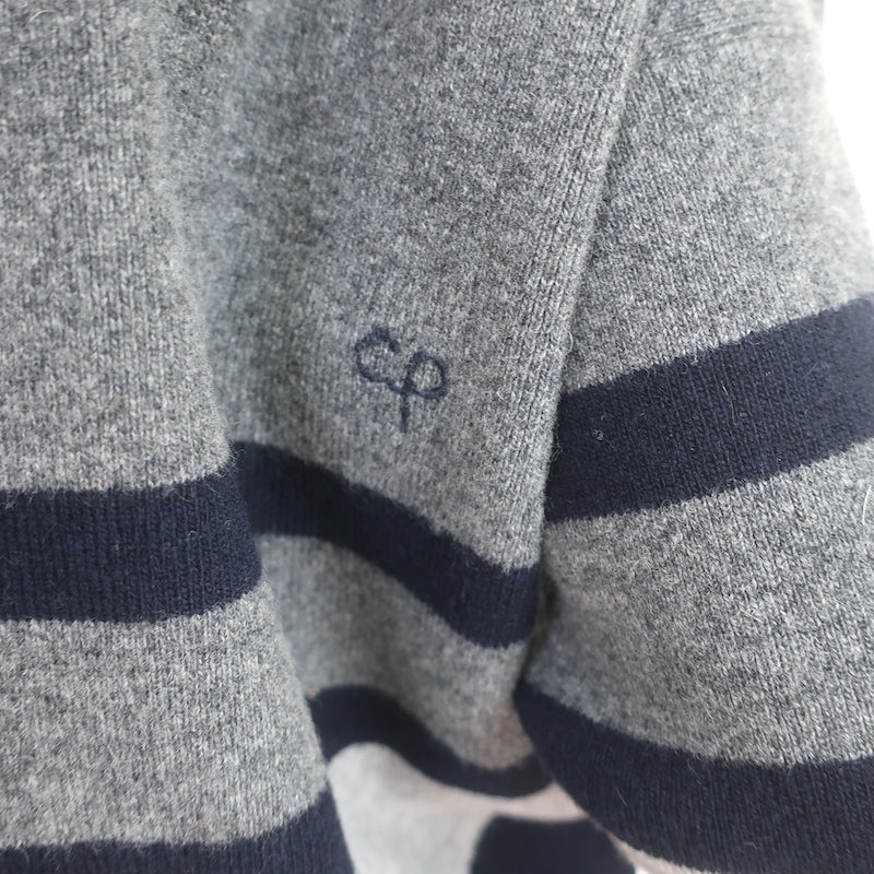Chinti and Parker Cardigan Gray/Navy Striped Lambswool Size Extra Small