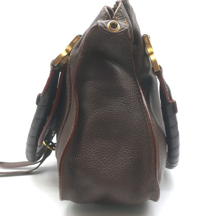 Chloe Marcie Medium Satchel Dark Brown Grained Leather Shoulder Bag