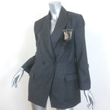 Brunello Cucinelli Monili-Trim Blazer with Feather Brooch Charcoal Wool Size 42